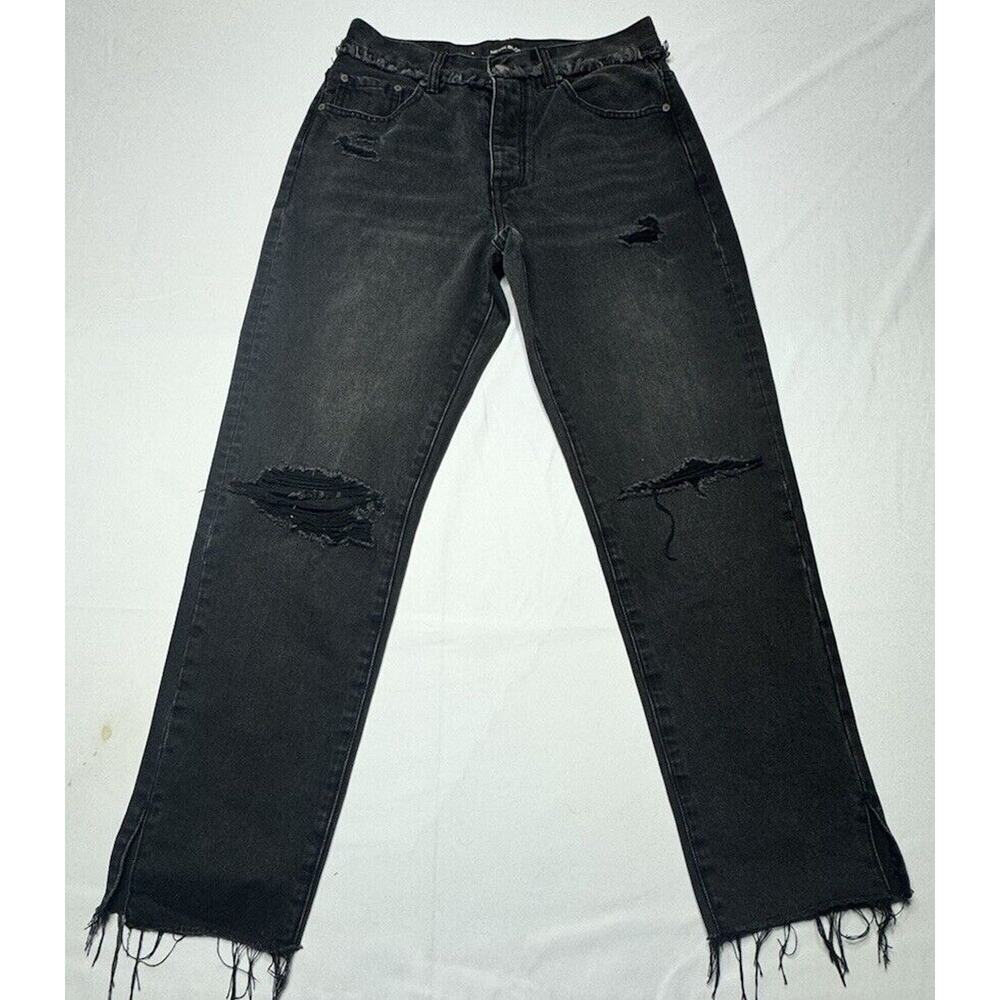 Neon Blonde Siren Womens Black Siren Mum Fit Distressed Hem Jeans -Size 27x26.5*